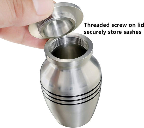 Small Keepsake Urn for Human Ashes or Pet Ashes, Qty 1, Hard Metal Cremation Mini Funeral Urn, with Velvet Bag...