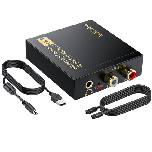 PROZOR 192Khz Digital to Analog Audio Converter Support 5.1CH Optical to RCA Converter with Magnetic Ring Power Cord Digital Toslink SPDIF to Anal...