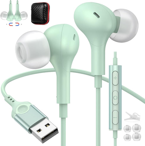 Computer Headphones USB Headset with Microphone for PC PS5 PS4 Laptop 7.5FT Cord Magnetic in-Ear Earbuds Audio Control Mute Function for Desktop N...
