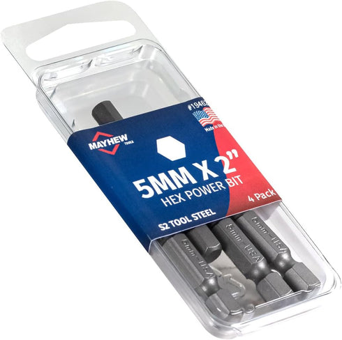 Mayhew Tools 19462-4 Metric Hex Power Bit, 5mm x 2", 4-Pack...