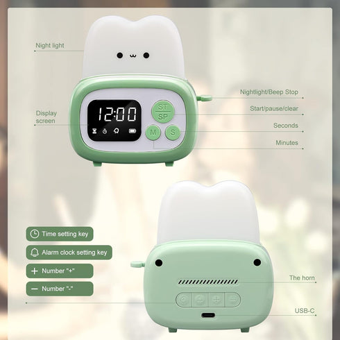 QANYI Small Timer Clock Toaster Lamp, Cute Night Light with Time Management Tool and Table Clock Alarm Digital Timer for Kids, ABS+PC Kids Lamp Bi...