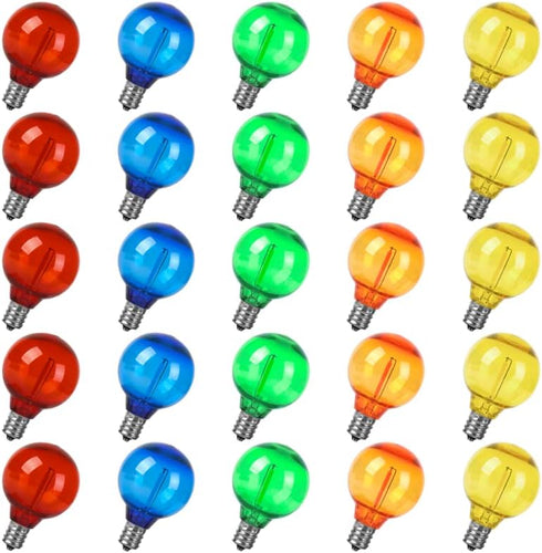 Multi Color G40 Light Bulbs LED for Outdoor String Light 1W Replacement 5W Globe Edison Bulb Shatterproof Christmas Plastic 120V E12 Screw Base RE...