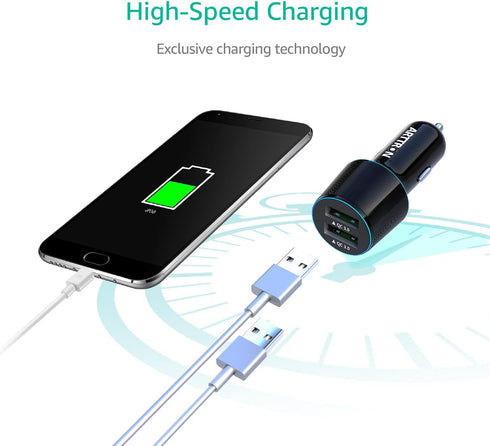 USB Car Charger, ARTTRON Quick Charge 3.0 34W Dual USB Car Charger Port Fast Charge Car Adapter Flush Fit Compatible with iPhone 15 Pro Max Plus/1...