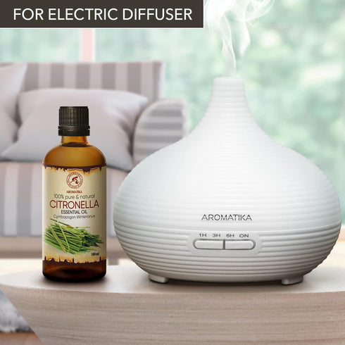 Citronella Essential Oil 3.4 Fl Oz (100ml) - Glass Bottle - Cymbopogon Winterianus - 100% Pure & Natural Citronella Oil for Massage - Sauna - Cosm...