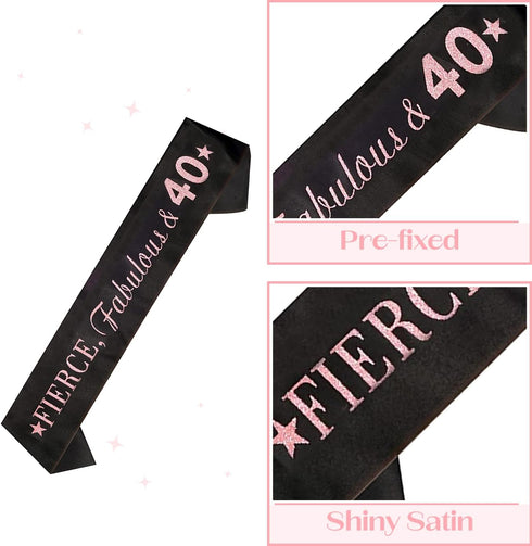 MEANT2TOBE 40 and Fabulous Sash and Tiara Set for Women Forty and Fierce Glitter Sash and Rhinestone Crown - Elegant Accessories for 40th Birthday...
