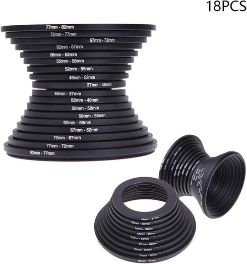 18Pcs Filter Ring Adapter Set, 37-82mm Metal Step Up/Down Rings Lens Adapter Filter Set Compatible with Digital SLR Camera...