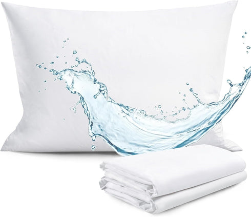 Zippered Waterproof Pillow Protectors, 2 Pack Standard, Soft Comfortable Sateen 100% Long-Staple Cotton, Quiet and Breathable Pillowcase, 20x26...