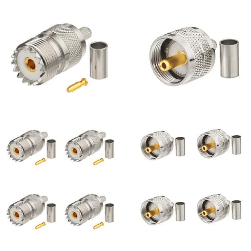 wlaniot PL259 Crimp Connectors + SO239 Crimp Connectors Kit PL-259 SO-239 Solder Connector Crimp with RG58 RG142 RG400 LMR195 RG303 RG141 Low Loss...