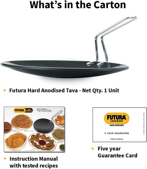 Hawkins Futura 26 cm Tava, Hard Anodised Tawa with Stainless Steel Handle, Extra Thick Tawa, Black (AT26X)...