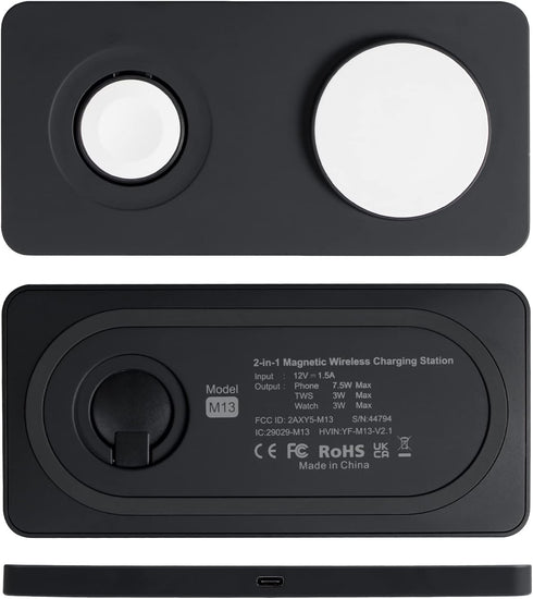 M13 2 in 1 Magnetic Wireless Charging Station,Qi Certified Charging Pad, Ultra Thin with QC3.0 Adapter for Dual Devices iPhone 14 13 Pro Max/Apple...