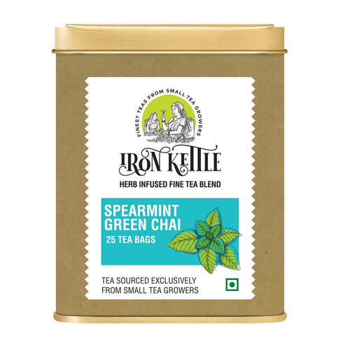 Iron Kettle Spearmint Green Tea | High Grown Green Tea bag blended with natural Spearmint & Peppermint leaves | Sourced exclusively from small tea...