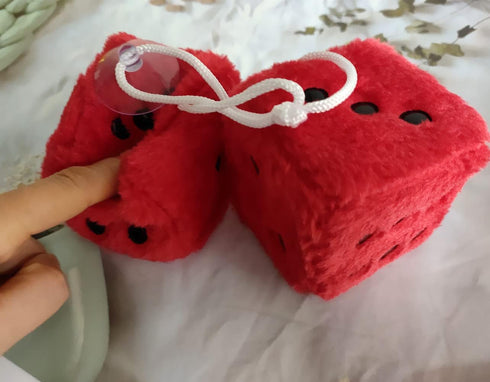 1 Pair Retro Dots Fuzzy Dice Car Mirror Hanging with Suction, Cubic Square Plush Dice Auto Rearview Mirror Dice for Car Ornament Decoration (Red)...