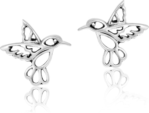 AeraVida Adorable Little Hummingbird in Flight .925 Sterling Silver Earrings | Nature-Inspired Sterling Silver Earrings for Women | Bird-Themed Je...