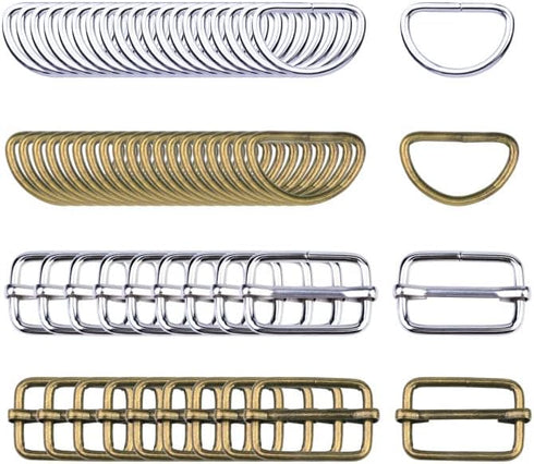 60 Pieces Silver and Brown Metal Buckles Ring with 40 Pieces Slide Buckles and 20 Pieces D-rings for Handbag Pet Collar Sewing or DIY Craft Ideas ...