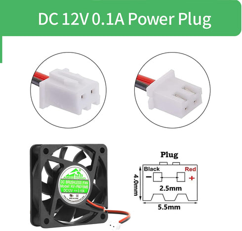 60mm by 60mm by 15mm 6015 12V DC 0.10A Ball Bearing Brushless Cooling Fan 2pin AV-F6015MB UL TUV...