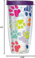 Colorful Paw Prints Wrap on Clear w/Eggplant Purple Lid Tumbler Cup 22 Oz | Fantastic Temperature Retention, Thermal Insulated! Dishwasher and Mic...