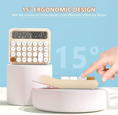Mechanical Switch Calculator, Desktop Calculator 12 Digit Large LCD Display Big Button Calculator for Christmas Apricot Clear Standard for Daily a...