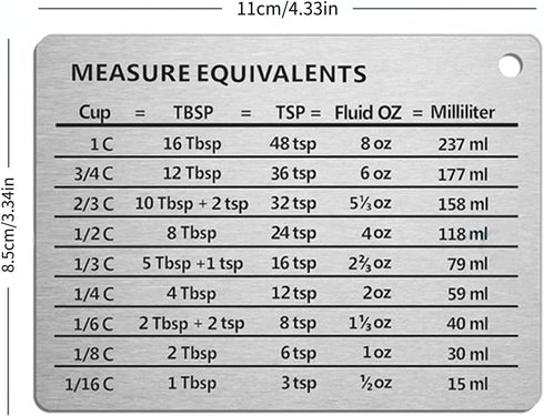 Magnetic Kitchen Baking Conversion Chart,Stainless Steel Conversion Refrigerator Magnet Chart for Cups Tablespoons Teaspoons Fluid Oz Milliliters,...