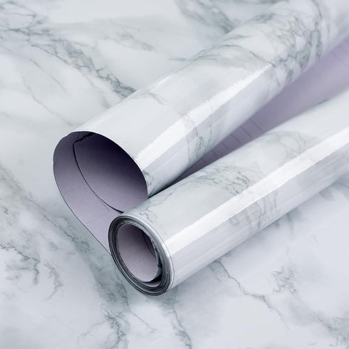 Glossy Marble Paper Granite White Gray Wallpaper 11.8"x78.7" Peel and Stick Wallpaper Vinyl Self Adhesive and Removable Renovated Contact Paper fo...