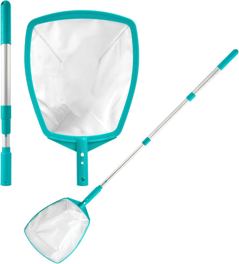 Pool Skimmer - Pool Net with 3 Section Pole, 48", Pool Skimmer Net with Fine Mesh Net, Telescopic Aluminum Pole, Plastic Frame, Ultra-fine Pool Sk...
