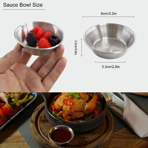 8 Pack Stainless Steel Dipping Bowls Set - Perfect Size for Sauces, Nugs, Fries - Sauce Dishes for Charcuterie Board - Mini Prep Bowls...