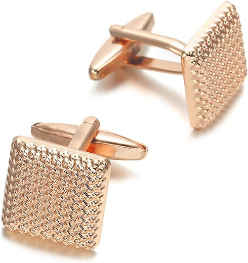 PinkGold Metal Textured Cuff Links Luxury French Tuxedo Shirt Cufflinks...