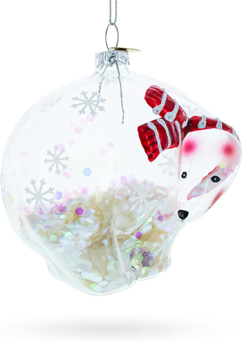 Clear Polar Bear Blown Glass Christmas Ornament...