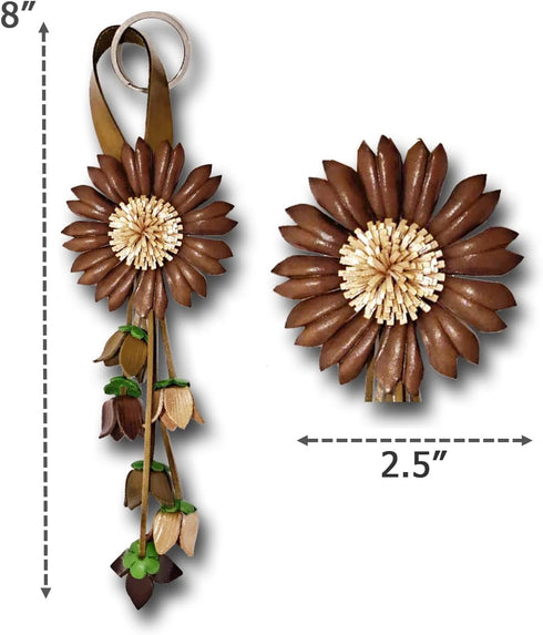 Flower Keychain Purse Tassels Charms Women Handbags Designer Bag Accessories Keyring Decor Sunflower Key Ring 8'' Long (Brown)...