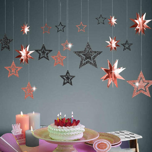Decor365 Glitter Black Rose Gold Star Garland Twinkle Little Star Party Decoration Hanging Decor backdrop Banner Streamer Birthday Bday Bridal Bab...