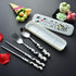 OLizee® Cute Creative Cow Pattern Design Flatware Set of 3 Ceramics Handle Stainless Steel Spoon Fork Chopsticks for Traveling Portable Lovely Ani...