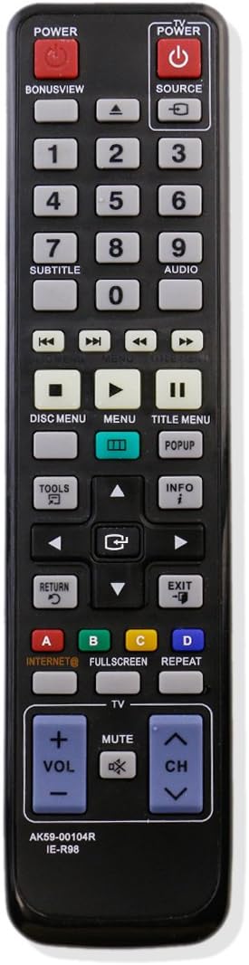 New AK59-00104R Replaced Remote for Samsung Blu-ray DVD Player BD-P1580 BD-D6100C/ZA BD-P1590M BD-C6500 BD-C5500 BD-C6900 BD-C5900 BD-D6500/ZA BD-...