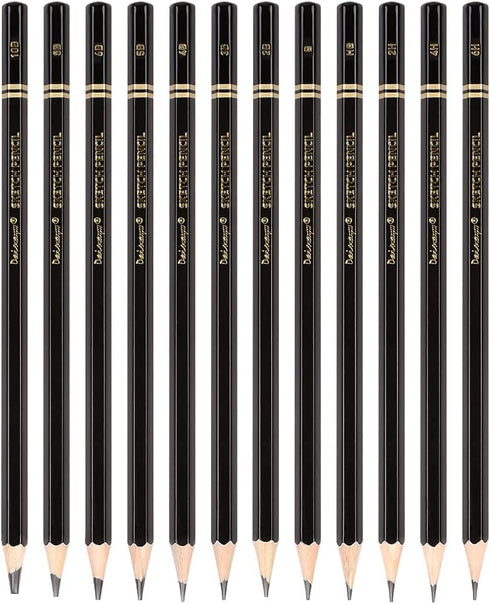dainayw Professional Drawing Sketching Pencil Set, 12 Pieces Art Pencils 10B, 8B, 6B, 5B, 4B, 3B, 2B, B, HB, 2H, 4H, 6H Graphite Shading Pencils f...