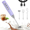 Light Purple Milk Frother Wand for Coffee, Frother Handheld Rechargeable Electric Whisk with 3 Heads 3 Speeds Drink Mixer Coffee Frother Foam Make...