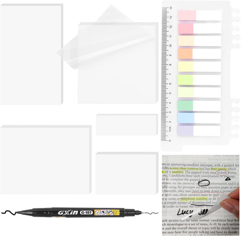 Transparent Sticky Notes with Marker, 3x3 inch Clear Sticky Note Pads, 7 Pack Translucent Sticky Note See Through School Office Supplies for Book ...