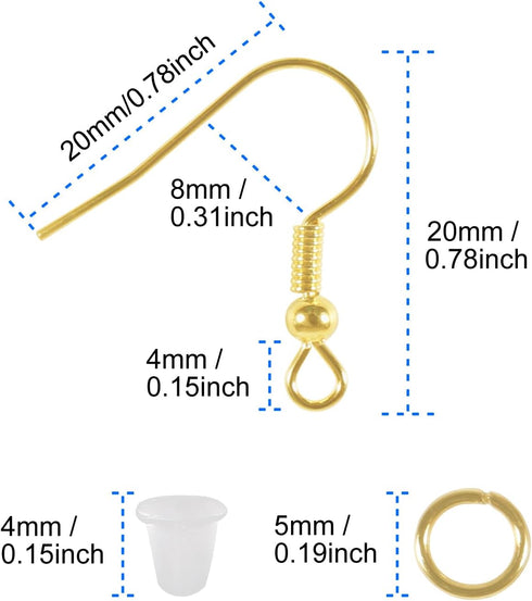 300PCS Earring Hooks for Jewelry,Earring Making Kit Hypoallergenic Earring Hooks,Fish Hook Earrings with Jump Rings and Earring Backs for DIY Jewe...