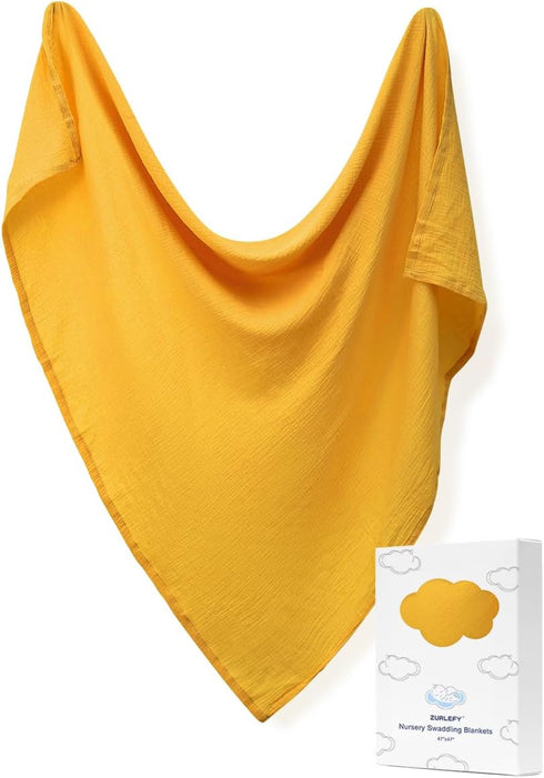 Yellow Muslin Swaddle Blankets for Baby, Baby Swaddle Blanket Unisex, Cotton Receiving Blankets, Wrap Swaddles for Newborns Baby Essentials (42-03...