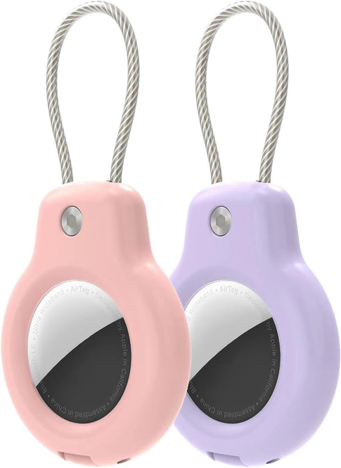 Compatible with Apple AirTag Secure Holder with Wire Cable, 2 Pack Air Tag Lock Case Keychain Key Ring Key Chain Luggage tag for Keys, Luggage & M...