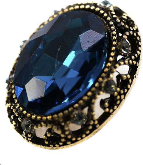 10 pcs Whole Oval Cut Blue Rhinestone Vintage Copper Hollow Metal Shank Sewing Coat Buttons -25mm -1"...