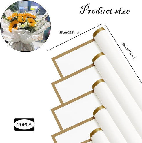 EMITAOHWF 20-Sheet White Flower Wrapping Paper, White Waterproof Bouquet Wrapping Paper for Flowers, Florist Wrapping Paper for Flowers Bouquet DI...
