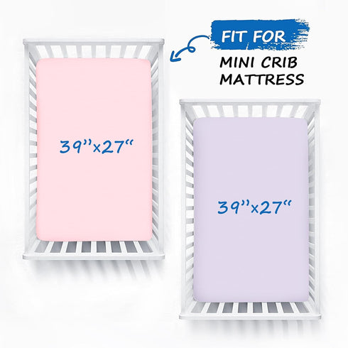 Pack and Play Sheets for Girl Fitted 2 Pack Mini Crib Sheets, Portable Playard Sheet, Ultra Soft Microfiber Playpen Sheets, Purple and Pink...