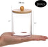 Tbestmax 10 Oz Cotton Swab/Ball/Pad Holder, Qtip Apothecary Jar, Clear Bathroom Containers Dispenser for Storage 3 Pack Wood Lids...