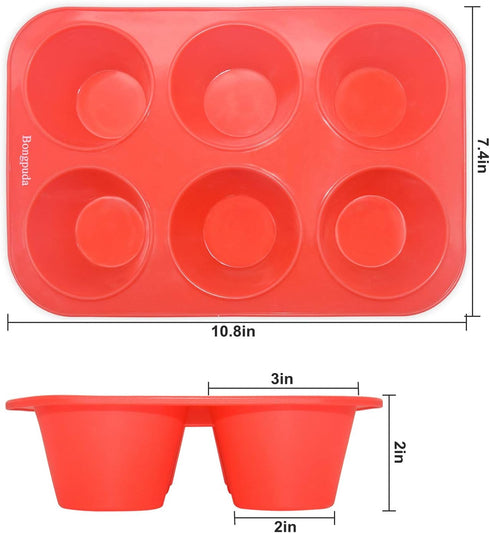 Silicone Large Muffin Pan 2 Pack,6 Cup Large Silicone Cupcake Pan,Non-Stick Jumbo Muffin Pans,Food Grade Cupcake Molds,Perfect for Egg Muffin,Big ...