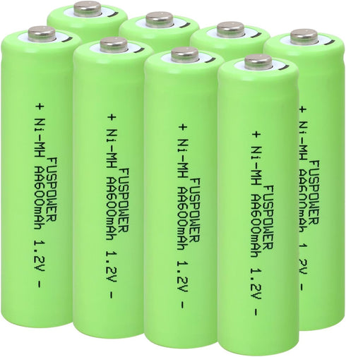 AA Solar Light Batteries Rechargeable AA Batteries Ni-MH 600mAh 1.2V Double A Rechargeable Battery for Outdoor Solar Garden Lights (8 Count (Pack ...