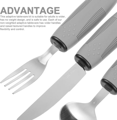 3Pcs Adaptive Utensils Set for Elderly, Weak Hand Grip Weighted & Handicapped, Utensils Silverware Built up Utensils Hand Tremors Spoon | Stainles...