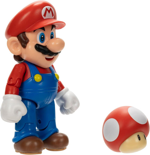 Super Mario Nintendo 4-Inch Mario Poseable Figure with Power up Mushroom Accessory. Ages 3+ (Officially licensed)...