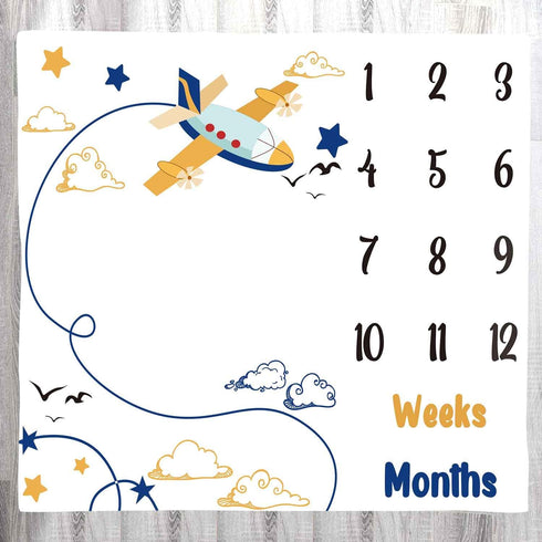 Baby Memory Blanket, Airplane Sky Pilot Baby Age Blanket Monthly Baby Blanket Milestone Blanket Swaddle Blanket, 48x40 Inch Baby Growth Chart Phot...