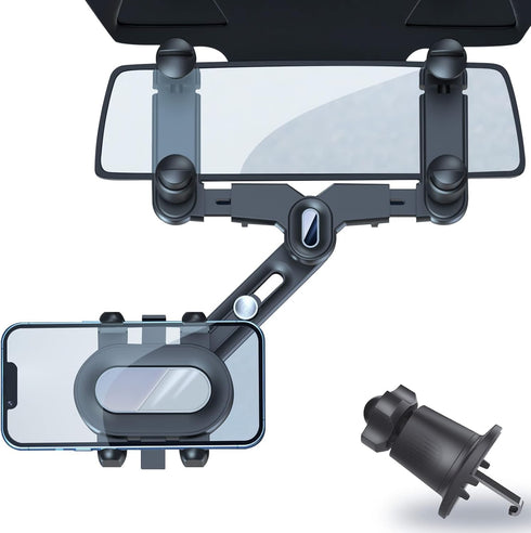 SINSEN Phone Mount for Car Rearview Mirror, Cell Phone Holder with Extra Vent Mounting Clip, 720° Rotatable Retractable Universal Fit, Eye Level H...