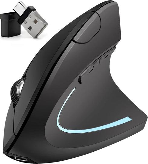 Ergonomic Mouse Vertical -Rechargeable 2.4GHz Optical (Bluetooth+USB+USB C) modes Wireless Mice- 800/1200/1600DPI 6 Buttons for Laptop Computer PC...