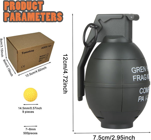 Toy-Hand Grenade for CS Battle Game,with 9 Foam Ammo Green Tactical CS-Grenade Fun Impact,Pull Ring Grenade Toy Outdoor Sport for Age 14 Years Old...