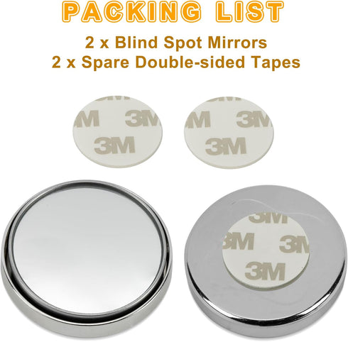 2 Pieces Blind Spot Mirror - PSLER 2" Round HD Glass Convex Rear View Mirror with Frame, 360° Wide Angle Side View Mirror Accessories with Self Ad...